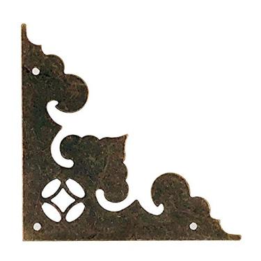 Imagem de 12 peças de decoração de canto de caixa decorativa antiga, protetor de canto de livro de metal vintage, capa decorativa de canto de caixa de madeira (bronze antigo)