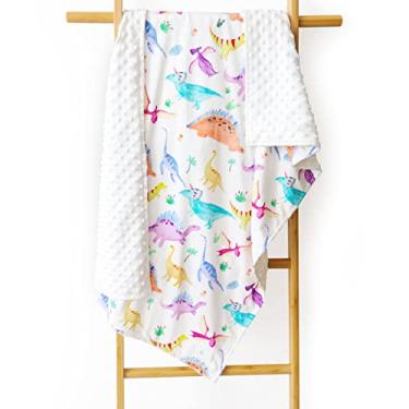 Imagem de Cobertores de pelúcia para bebês, cobertor infantil de dinossauro para meninos e meninas, cobertor de roupa de cama sensorial com encosto pontilhado, camada dupla, cobertor de berço para berçário/carrinho de bebê/cama de criança/assento de carro, presente de chuveiro