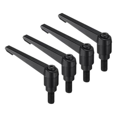 Imagem de uxcell 4 peças de alavancas de aperto, M10 x 20 mm de óxido de carbono preto parafuso macho roscada, alças ajustáveis, trava de liberação rápida, botões de botão de pressão de catraca, preto