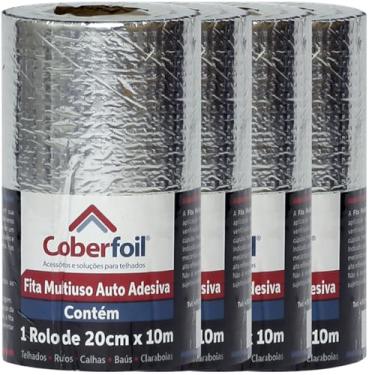Imagem de Kit 4 Manta Asfáltica Adesiva Multiuso Metalizada 20cmx10m Auto Colante Vedação para Telhados Calhas Rufos Alta Resistência e Durabilidade Vazamentos Vedação Refletiva Aluminizada Jogo