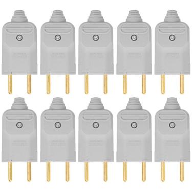 Imagem de Kit 10 Tomada Plug Macho Prensa Cabo 2 Pinos Finos 10A Cinza