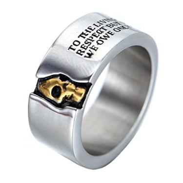 Imagem de Oakky Anel masculino de aço inoxidável com caveira meia face com letras gravadas