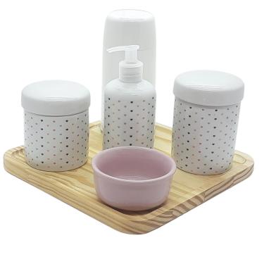 Imagem de Kit higiene Poá 6 pçs - Molh. Rosa - Porcelana e Bdj Pinus