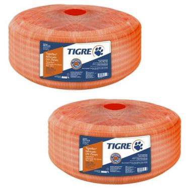 Imagem de 2 Conduítes Conrrugado Tigreflex 25m Laranja Em Pvc 32mm