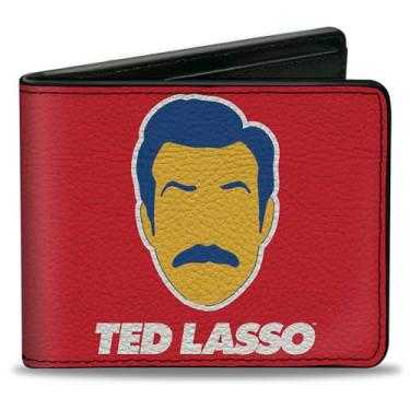 Imagem de Carteira Ted Lasso, dobrável, ícone e texto Ted Lasso vermelho, branco, azul, amarelo, couro vegano, Laço Ted, 4.0" x 3.5"