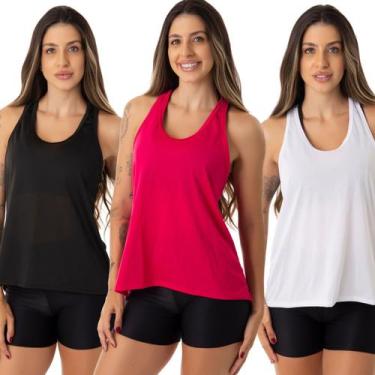 Imagem de Kit 3 Camisetas Fristyle Regatinha Dry Fit Básica Feminina Adulto, Ros
