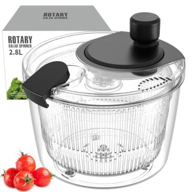 Imagem de Ourokhome Secador de alface giratório de salada, secador de vegetais rotativo manual com tigela transparente e escorredor para verduras, ervas, frutas, macarrão, 2,8 QT, preto