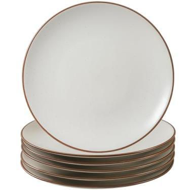 Imagem de Conjunto de pratos de jantar de cerâmica com 6, pratos de porcelana de 20 cm, conjuntos de louça, forno de microondas, lavável na lava-louças, resistente a arranhões, branco baunilha rústica moderna,