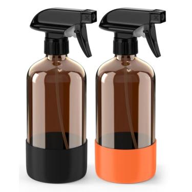 Imagem de Bontip Frasco de spray de vidro com proteção de manga de silicone, conjunto de frascos de spray de vidro âmbar para limpador de janelas não tóxico, aromaterapia, hidratação facial, rega, flor,