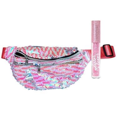 Imagem de Pochete Paetê Muda de Cor 3 Compartimentos Cores Sortidas + 1 Lip Gloss Glitter Brilho Labial - Kit Carnaval Festa Show