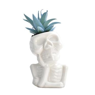 Imagem de Vasos pequenos para suculentas com orifícios de drenagem, vasos de cerâmica para jardim interno/externo, mini vasos de flores em forma de crânio para decoração de casa e decoração de mesa de