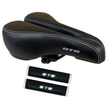 Imagem de Kit Selim Gts 2 Molas + Manopla Gts Preto Branco Confort MTB
