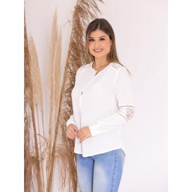 Imagem de Blusa Feminina Manga Longa com Renda nas Costas, Manga e Ombro Premium
