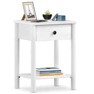 Imagem de IDIMEX Mesinha de Cabeceira Quarto Madeira 1 Gaveta Moderna Apoana Branco