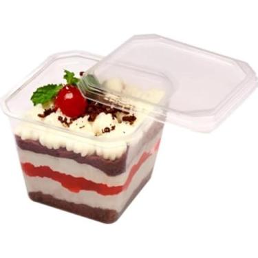 Imagem de Pote Quadrado 350ml com Tampa - Freezer e Micro-ondas - (Ideal Para Bolo no Pote, Sobremesa e Caldo) (60)