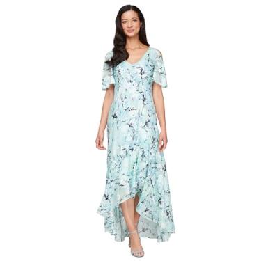 Imagem de Alex Evenings Vestido feminino formal sem mangas com estampa floral e gola drapeada com xale, convidada de casamento, vestido para mãe da noiva, Menta multi, 44
