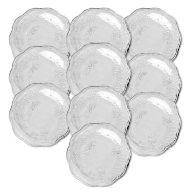 Imagem de Jogo 10 Prato De Sobremesa Vidro New Butterfly Borboletas Flores 20cm Lyor