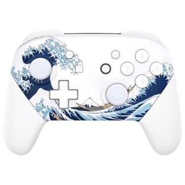Imagem de eXtremeRate Faceplate Backplate Handles for Nintendo Switch Pro Controller, The Great Wave Off Kanagawa Replacement Hand Grip Housing Shell Buttons for Nintendo Switch Pro Controller - NO Controller