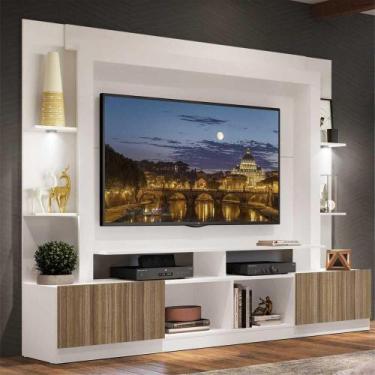Imagem de Estante TV 65" com Leds Berlim Multimóveis V3392, Branco/Madeirado