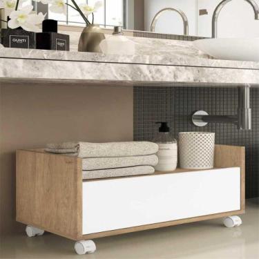 Imagem de Gabinete Armário Banheiro 80 cm c/ Rodízios Multimóveis Rustic/Branco