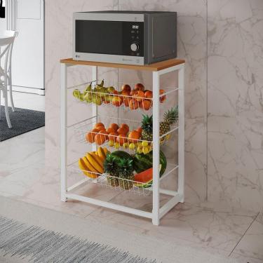 Imagem de Fruteira Com Suporte Para Micro-Ondas Barcelona Aço Branco Cesto Branco Tampo Canela Cor: Branco