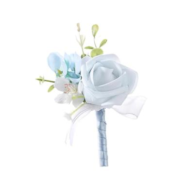 Imagem de Vaveren Boutonniere Corsage PRÁTICA FLOR ARTIFICIAL ELEGENTE para BRIDASNOS HOMENS BRIDAGENS, Azul, 8cmx12cm