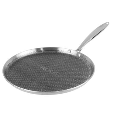 Imagem de Vinod SAS Pro Platinum Aço inoxidável triplo Dosa/Ovo/Panqueca/Crepe/Paratha Tawa - 28 cm | 4,0 mm de espessura | Design Hexa | Cabo resistente rebitado | Metal SAS | Adequado para fogão a gás e