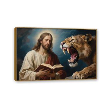 Imagem de Arte de parede em tela Jesus e Cordeiro, Leão de Judá, pôster Cristo Religioso, Jesus Cristão Rei Leão, Impressão de Pôster Pintura Religiosa, Arte de Igreja, Decoração de Parede Imagens 45 x 30 cm