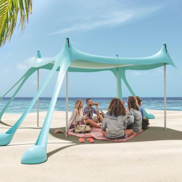Imagem de Gardentime Tenda De Praia Com Cobertura Solar, 3X3 Metros, Proteção Fps 50+, Sombra Portátil 8 Sacos Areia, 4 Varas, 2 Pás Estaca Chão Para Acampamento Ao Ar Livre, Quintal, Pesca, Piquenique, Turqu