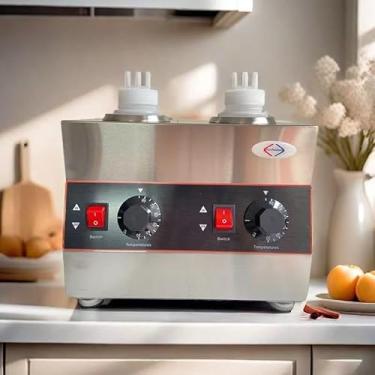 Imagem de Lyxhouse Distribuidor Elétrico De Molho De Queijo E Aquecedor De Calda De Chocolate Com Garrafas De 650 Ml - Temperatura Ajustável De 86 A 185 °F - Nível Comercial 110 V