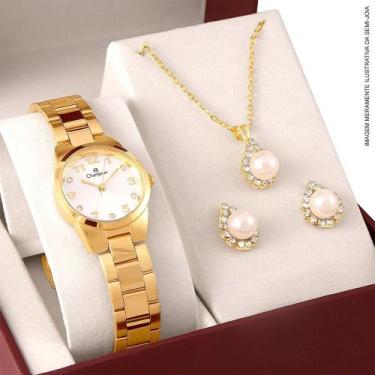 Imagem de Kit Relogio Champion Feminino Elegance + Conjunto Semi Joia CH26846W