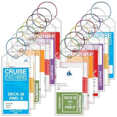 Imagem de ME.FAN Pacote com 14 porta-etiquetas de bagagem de cruzeiro para carnaval, princesa, MSC, NCL, suporte transparente para etiquetas de cruzeiro – impermeável, reutilizável, selo de zíper, cruise