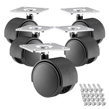 Imagem de Conjunto de 5 rodízios para móveis de 5 cm, carrinho de substituição, rodas giratórias pequenas de plástico de nylon preto com parafusos, usadas para bancadas de trabalho e mesa de armário de gaveta