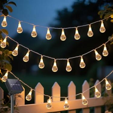 Imagem de Vigdur Cordão de luzes solares ao ar livre, 2 pacotes de luzes globo de 4,5 m com 50 lâmpadas de globos, luzes de pátio à prova d'água alimentadas por energia solar IP44 para decoração de festa de