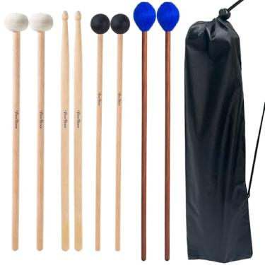 Imagem de VixxNoxx Kit de baquetas de tambor – 4 pares (tímpanos de feltro, borracha, marimba, 5A) baquetas com bolsa, acessórios para iniciantes de instrumento de percussão para tambor de aço, bombo
