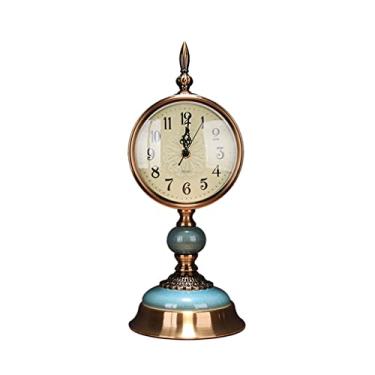 Imagem de Relógio de mesa, relógio de mesa retrô de cerâmica rachadura de gelo, relógio de sala de estar, ornamentos leve, luxuoso, criativo, retrô, silencioso, relógio de mesa
