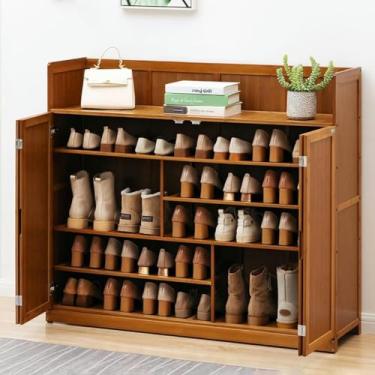 Imagem de LGEOELIAS Sapateira de bambu, prateleira de sapato estreita com 7 níveis, para 24 32 pares de sapatos, armário de sapatos para entrada, corredor, sala de estar
