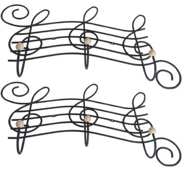 Imagem de Kit 2 Cabideiros Ganchos Aço Preto Fosco Cifra 54cm Parede Toalhas Roupas Bolsas