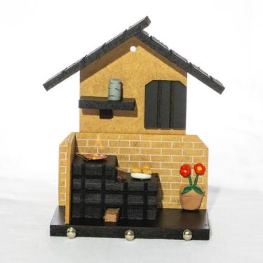 Imagem de Porta Chaves de Madeira Casinha Mineira Decoração P Bege - Full Econom