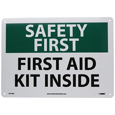 Imagem de National Marker SF47RB Placa "Safety First, First Aid Kit Inside", plástico rígido, 25,4 cm x 35,5 cm