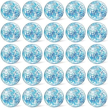 Imagem de Hungdao Bola de praia inflável com glitter, 25 peças, 20 cm, mini bola de confete flutuante transparente para crianças, tema de piscina, festa para decoração de festa temática havaiana, suprimentos de lembrancinhas (azul)