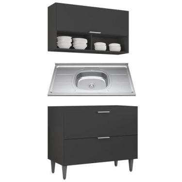 Imagem de Armário de Cozinha CP01 Com Pia 100cm Pérola Z34 Preto - Mpozenato, Pr