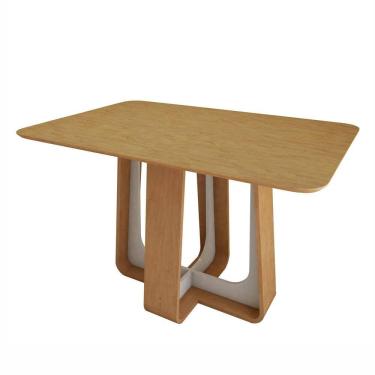 Imagem de Mesa de Jantar Retangular 120cm Tampo MDF Sintonia Amêndoa Clean/Off White/Amêndoa Clean