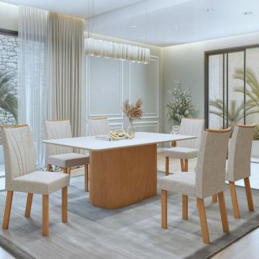 Imagem de Conjunto Luar 170cm Tampo em MDF com 6 Cadeiras Apogeu Amêndoa Clean/Off White/Bege
