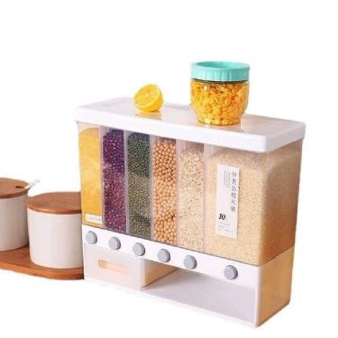 Imagem de Dispenser Cereais Parede Grande 6 Divisoes Organizador Porta Alimentos Graos Arroz Feijão Suporte Mesa Bancada Cozinha