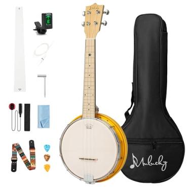 Imagem de Mulucky 4 cordas Banjolele, pequeno banjo ukulele com kit iniciante, amarelo (BU80-Y)