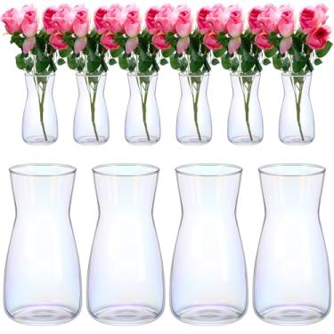 Imagem de Thenshop 10 peças de vaso de flores transparente de 20 cm de altura, vidro de cristal de boca larga, decorativo para centros de mesa, vaso alto a granel para buquês de flores, rústico, decoração de