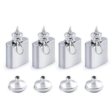 Imagem de LELE LIFE Pacote com 4 chaveiros, mini cantil de 28,3 g, bolso à prova de vazamento, pequeno frasco oculto de tampão de quadril para mulheres e homens, garrafa de vinho de uísque com álcool licor com