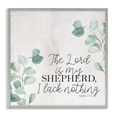 Imagem de Stupell Industries The Lord Script with Eucalyptus Gray Framed Giclee Art Design por Kim Allen, 61 x 61 cm