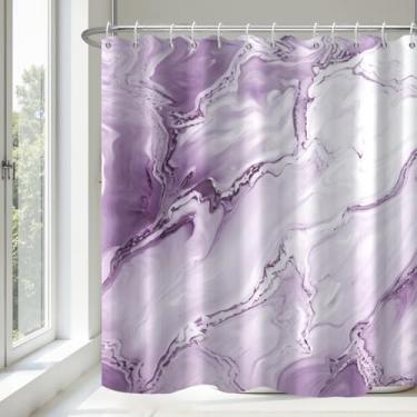 Imagem de TYLCLTX Cortina de chuveiro de mármore violeta claro à prova d'água cortina de chuveiro com ganchos decoração de banheiro 183 x 183 cm